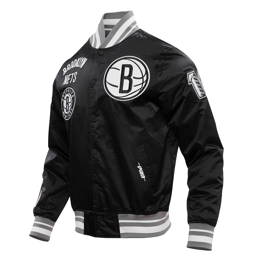 Mens Brooklyn Nets Retro Classic Rib Satin Jacket