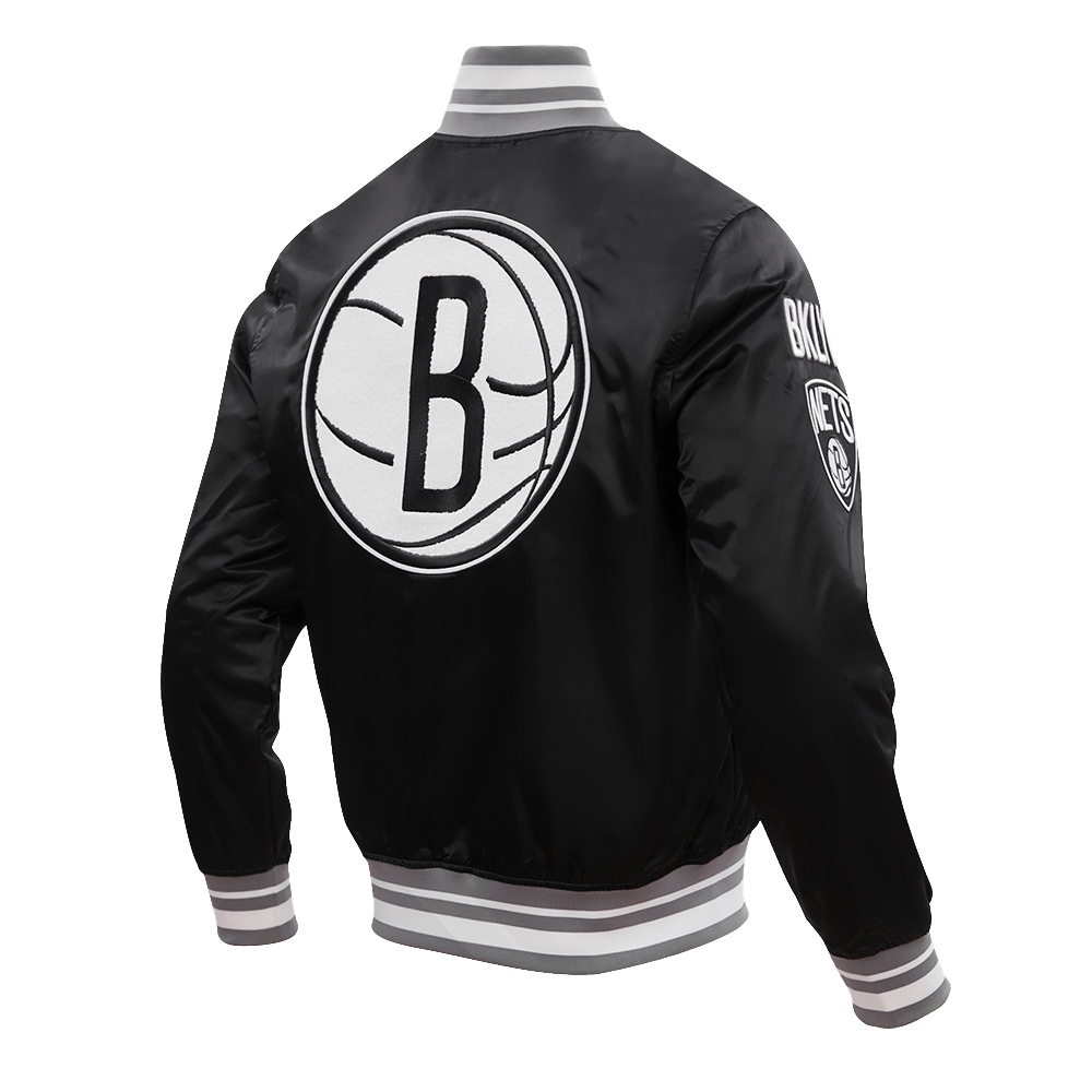 Mens Brooklyn Nets Retro Classic Rib Satin Jacket