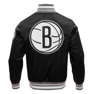 Mens Brooklyn Nets Retro Classic Rib Satin Jacket