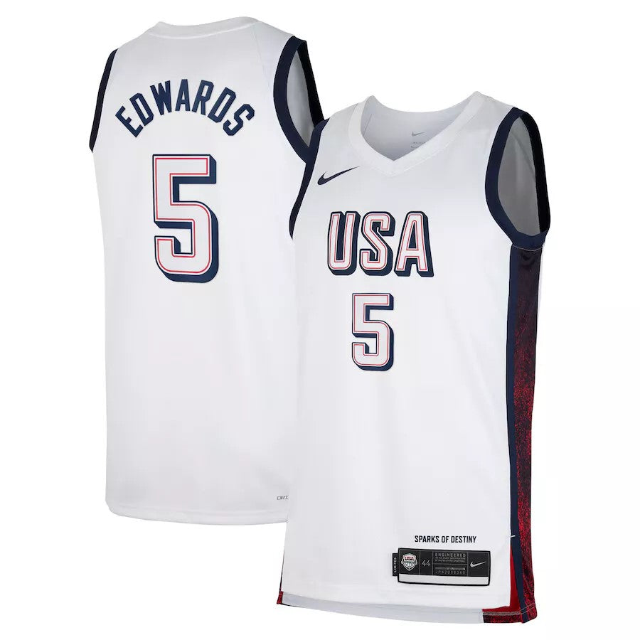 Junior Anthony Edwards USA Home White Jersey